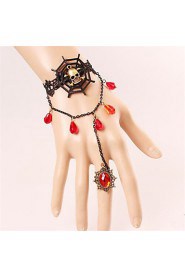 Vintage Black Lace Skeleton Spider Web Bracelet With Rings