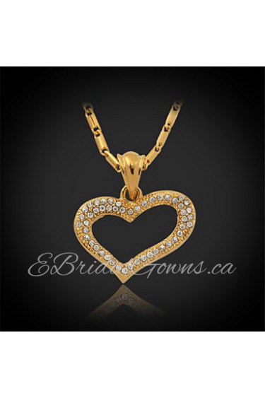 Hot Sale Luxury Heart Charms Pendant Necklace 18K Real Gold Plated Rhinestone Crystal Jewelry Gift for Women