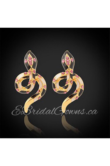 New Enamel Snake Earrings 18K Real Gold Plated Clear Austrian Rhinestone Stud Jewelry for Women