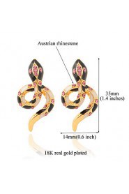 New Enamel Snake Earrings 18K Real Gold Plated Clear Austrian Rhinestone Stud Jewelry for Women