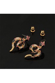 New Enamel Snake Earrings 18K Real Gold Plated Clear Austrian Rhinestone Stud Jewelry for Women