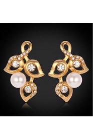 Cute Luxury Women's Stud Earrings 18K Gold Plated Austrian Rhinestone Crystal Pearl Bead Jewelry Gift for Women