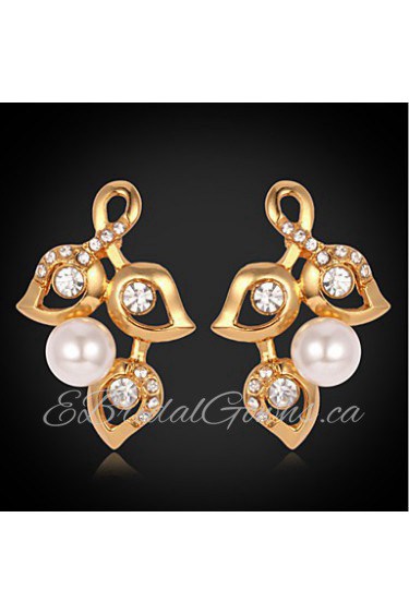 Cute Luxury Women's Stud Earrings 18K Gold Plated Austrian Rhinestone Crystal Pearl Bead Jewelry Gift for Women