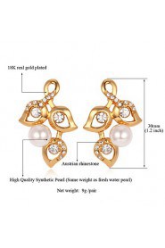 Cute Luxury Women's Stud Earrings 18K Gold Plated Austrian Rhinestone Crystal Pearl Bead Jewelry Gift for Women