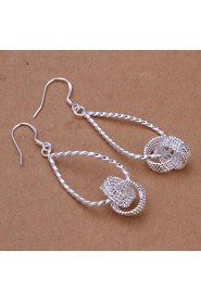 Fashion Drops Shaped Silver Plating Hanging Tennis Earrings Silver Water Modeling Simple Twist Earrings(Silver)(1Pair)