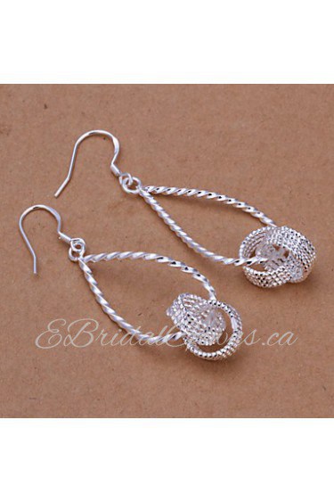 Fashion Drops Shaped Silver Plating Hanging Tennis Earrings Silver Water Modeling Simple Twist Earrings(Silver)(1Pair)