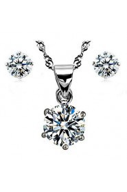 Korea Style Flower Shape Metal Zircon Jewelry Sets(Silver)(1Sets)