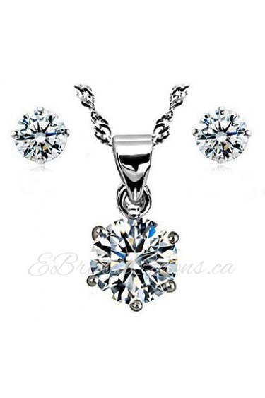 Korea Style Flower Shape Metal Zircon Jewelry Sets(Silver)(1Sets)