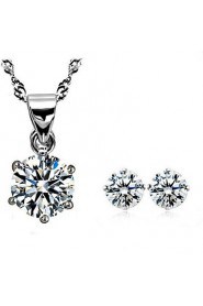 Korea Style Flower Shape Metal Zircon Jewelry Sets(Silver)(1Sets)