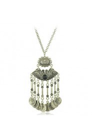 Fashion Jewelry Retro Boho Style Vintage Silver Plated Coins Tassel Pendant Necklace for Women