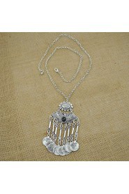 Fashion Jewelry Retro Boho Style Vintage Silver Plated Coins Tassel Pendant Necklace for Women