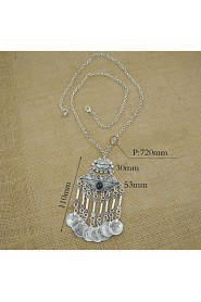 Fashion Jewelry Retro Boho Style Vintage Silver Plated Coins Tassel Pendant Necklace for Women