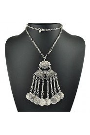 Fashion Jewelry Retro Boho Style Vintage Silver Plated Coins Tassel Pendant Necklace for Women