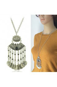 Fashion Jewelry Retro Boho Style Vintage Silver Plated Coins Tassel Pendant Necklace for Women