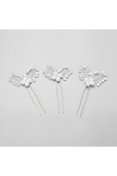 Women's / Flower Girl's Crystal / Alloy / Imitation Pearl Headpiece-Wedding / Special Occasion Hair Pin 3 Pieces White Round