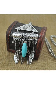 Ethnic Jewelry New Necklaces & Pendants Vintage Silver Plated Geometry Leaves Tassel Long Necklace