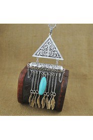 Ethnic Jewelry New Necklaces & Pendants Vintage Silver Plated Geometry Leaves Tassel Long Necklace