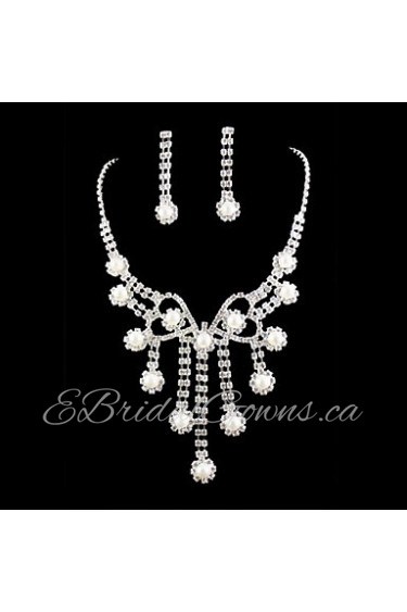 Wedding Bridal Bridesmaid Crystal Necklace Earrings Jewelry Set