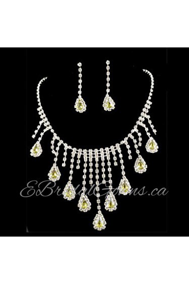 Wedding Bridal Bridesmaid Crystal Necklace Earrings Jewelry Set