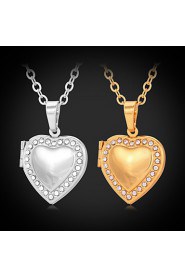 Women's Cute Hearts Pendant Photoes Locket 18K Gold Platinum Plated Choker Necklace Rhinestone Jewellry Gift for Women