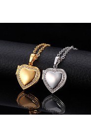 Women's Cute Hearts Pendant Photoes Locket 18K Gold Platinum Plated Choker Necklace Rhinestone Jewellry Gift for Women