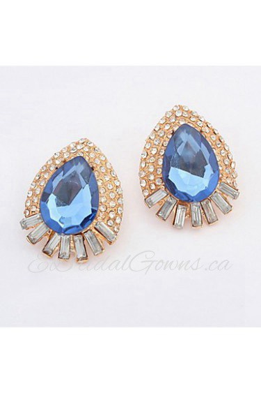 Charms Simulated Gem Blue and Green Drops Pierced Stud Earrings For Women