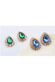 Charms Simulated Gem Blue and Green Drops Pierced Stud Earrings For Women