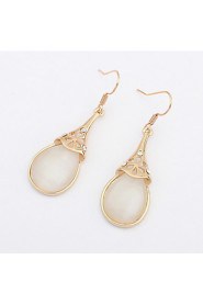 Summer Style Women Party Jewelry Gold Ear Hook Opal Water Shaped Alloy Drop Earrings