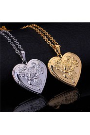 InStyle New Vintage Rose Flower Heart Photo Locket Pendant Floating Lockets 18K Gold Platinum Plated Necklace