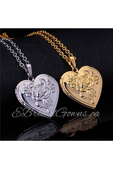 InStyle New Vintage Rose Flower Heart Photo Locket Pendant Floating Lockets 18K Gold Platinum Plated Necklace