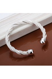 Fashion Round Shaped Silver Plating Twisted Wire Mesh Adjustable Bracelet (Silver)(1Pc)