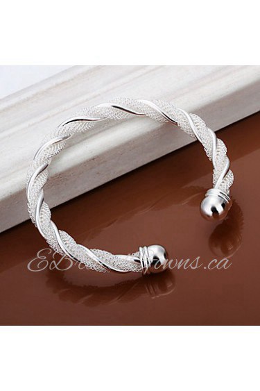 Fashion Round Shaped Silver Plating Twisted Wire Mesh Adjustable Bracelet (Silver)(1Pc)