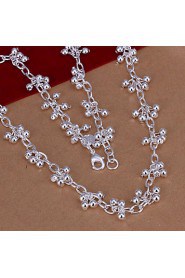 Fashion Grape Shape Pendant Silver Plated Ball Chain Rolo Necklace(White)(1Pc)