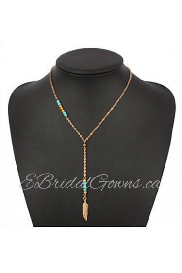 Beaded Turquoise metal feather Tassel Necklace