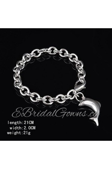 Fashion Sterling Silver Plated Dolphin Dangle Women's Bracelet