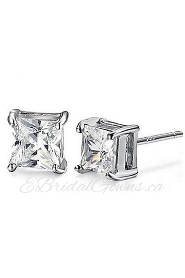 925 Sterling Silver Square Diamond Stud Earrings