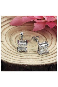 925 Sterling Silver Square Diamond Stud Earrings