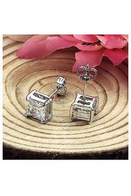 925 Sterling Silver Square Diamond Stud Earrings