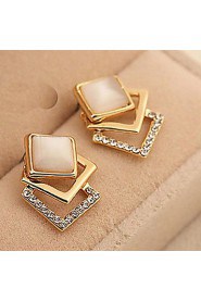 Opals Cube Shape Alloy Earrings