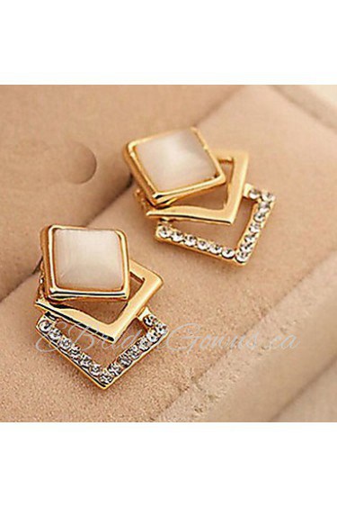 Opals Cube Shape Alloy Earrings