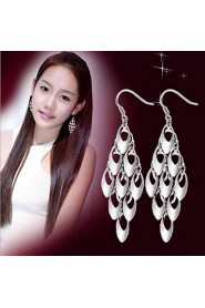 Women's Peacock Silver Drop Tassel Earrings