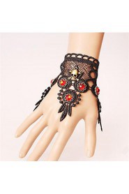 Vintage Black Lace Skull Head With Red Crystal Bracelet