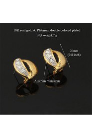 New 18K Real Gold Platinum Multi Plated Rhinestone Crystal Clip Earrings Gift for Women