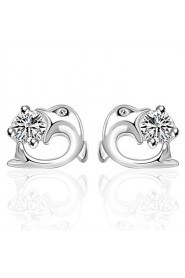 Women's Leisure/Party Dolphins Diamonds 925 Silver Plated Earrings