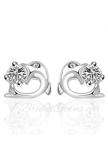 Women's Leisure/Party Dolphins Diamonds 925 Silver Plated Earrings