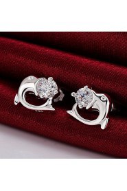 Women's Leisure/Party Dolphins Diamonds 925 Silver Plated Earrings