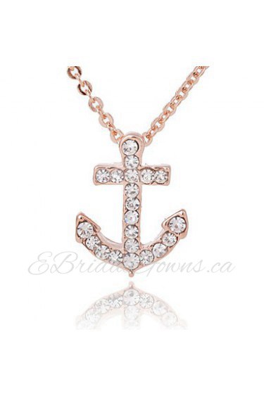 18K Golden Plated Anchor Shape Pendant with Zircon Necklace,Tiny Necklace