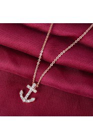 18K Golden Plated Anchor Shape Pendant with Zircon Necklace,Tiny Necklace