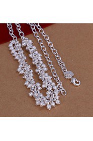 Fashion Grape Shape Pendant Silver Plated Simple Ball Chain Rolo Foreign Trade Necklace(White)(1Pc)