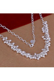 Fashion Grape Shape Pendant Silver Plated Simple Ball Chain Rolo Foreign Trade Necklace(White)(1Pc)